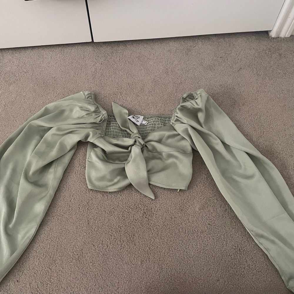 Princess Polly green puff sleeve crop top